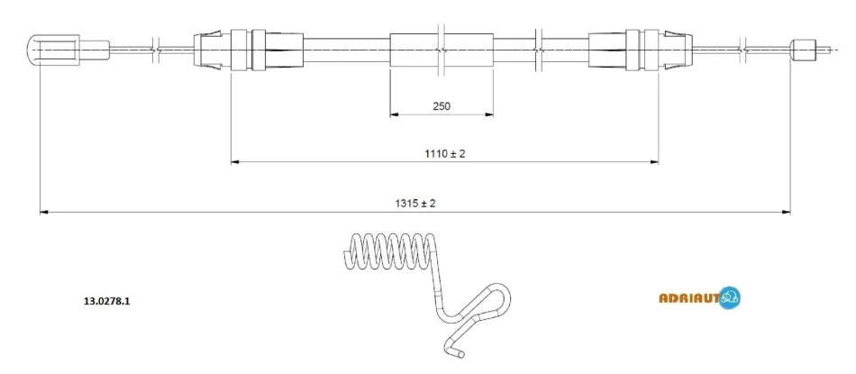 А_Трос тормозной Ford TRANSIT CAB (all) RWD single wheels exc. 2.3 (1315/1110) "R RH"06-14 ADRIAUTO 1302781 (фото 1)