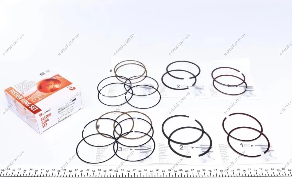 Кольца поршневые Chevrolet Aveo 1.5 (76.50mm/STD) (1.5x1.5x2.0) (к-кт на 4 поршня) AMP PR-CHE-49-1405-000-SET (фото 1)