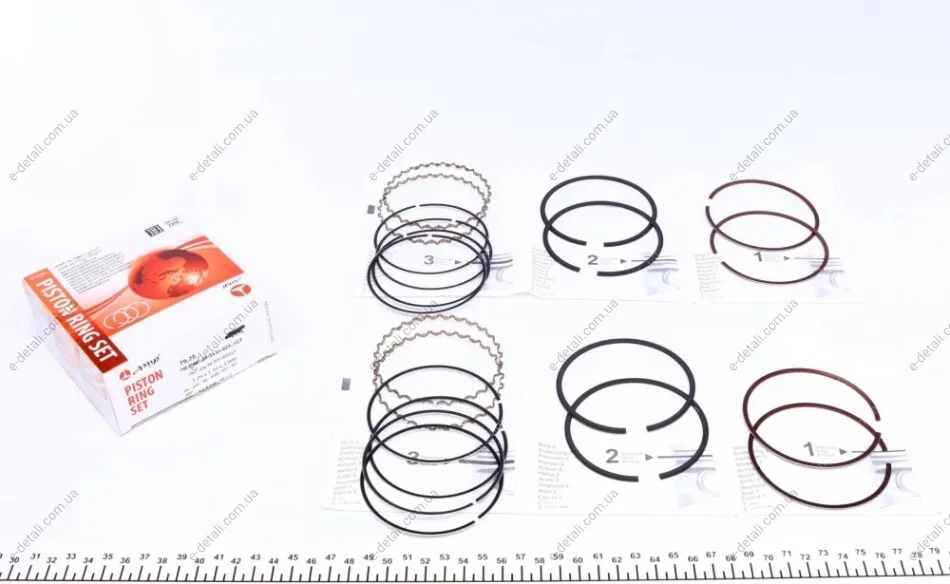 Кольца поршневые Daewoo Nexia 1.6 16V 91-00 (+0.25/79.25mm) (1.2x1.5x3.0) AMP PR-DAE-49-3538-025-SET (фото 1)