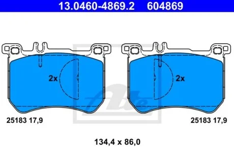 Колодки тормозные (передние) MB S-class (W222,V222,X222)/SL-class (R231) 12- (Brembo) ATE 13.0460-4869.2