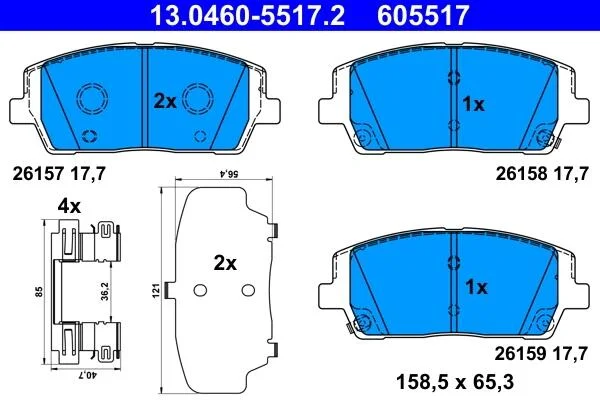 Колодки тормозные (передние) Hyundai Santa Fe 2.0/2.4 18- ATE 13046055172 (фото 1)