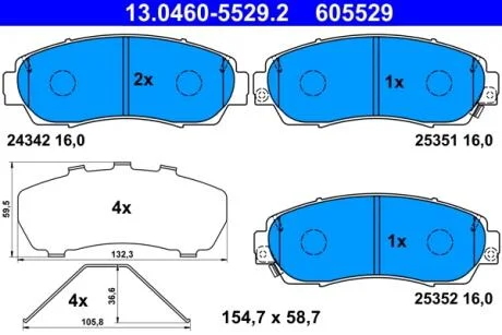 Колодки тормозные (передние) Honda CR-V V 16- (с комплектом планок суппорта прижимных) ATE 13046055292