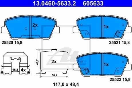 Колодки тормозные (задние) Hyundai Santa Fe II 06-/Kia Sorento II 09- (Akebono) ATE 13046056332