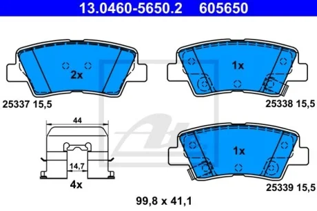 Колодки гальмівні (задні) Kia Sportage/Ceed/Rio/Optima/Hyundai Accent/i10/i20/i30/i40/Elantra 10- (Akebono) ATE 13046056502
