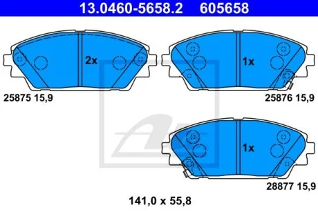 Колодки тормозные (передние) Mazda 3 13-/CX-3 15- (Akebono) ATE 13.0460-5658.2