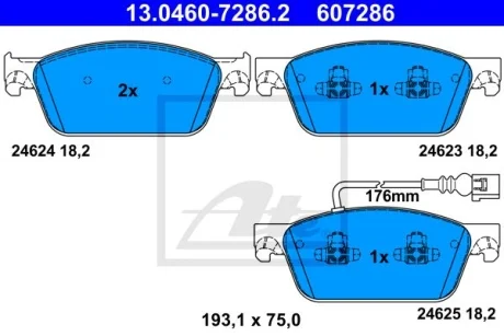 Колодки тормозные (передние) VW T5 03-/T6 15- (с датчиком) ATE 13.0460-7286.2