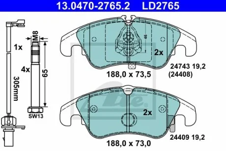 Гальмівні колодки, дискові ATE 13.0470-2765.2