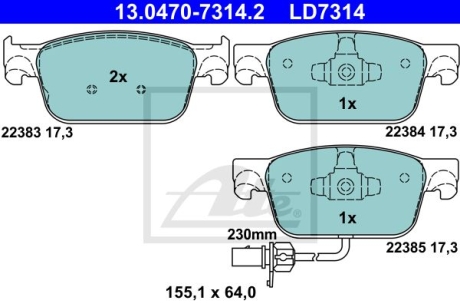 Комплект тормозных колодок из 4 шт. дисков ATE 13.0470-7314.2 (фото 1)