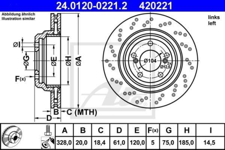 Тормозной диск двухсекционный ATE 24012002212 (фото 1)