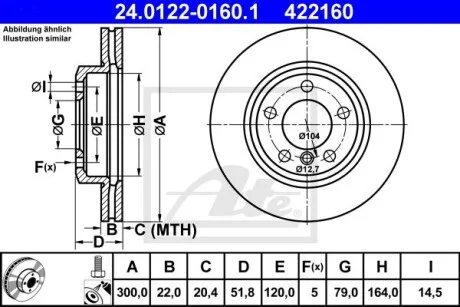 Диск тормозной (передний) BMW 3 (E46) 97-07 (300x22) (с покр.) (вент.) ATE 24012201601