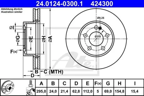 Диск гальмівний (передній) MB C-class (W205/S205/A205/C205) 14-20 (295х24) (вент.) (з покр.) ATE 24012403001