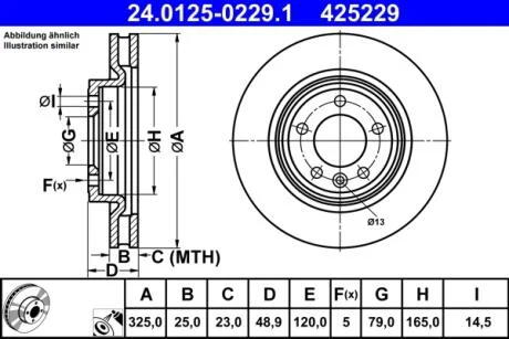 Диск тормозной (задний) Land Rover Discovery V 16-/ Range Rover 12- (325x25) ATE 24.0125-0229.1