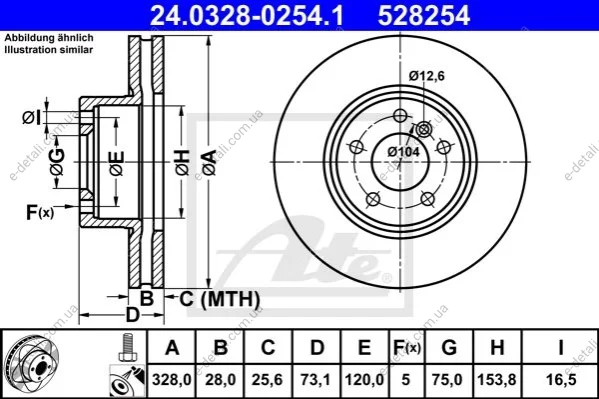 Диск гальмівний (передній) BMW X3 (F25)/X4 (F26) 10- (328x28) B47/N20/N47/N57 PowerDisc ATE 24032802541 (фото 1)