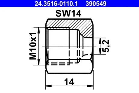 З'єднувач трубки гальмівний (M10x1/14x14/d=5.2) ATE 24.3516-0110.1