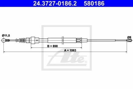 Трос ручника (задний) VW Touran 03-10 (1563mm) ATE 24372701862