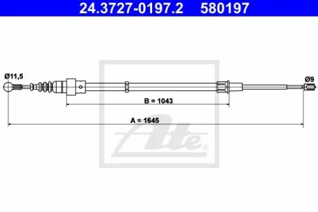 Трос ручника (задній) Skoda Fabia/VW Polo 99-08 (1645mm) ATE 24372701972