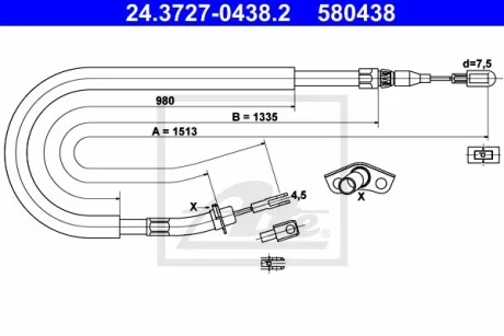 Трос ручника (задній) MB Sprinter 208-316/VW LT 28-35 96-06 (L=1513mm) ATE 24372704382