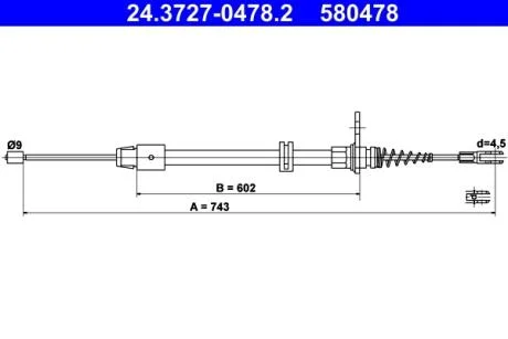 Трос ручника (задний) MB E-class (W212) 09-16 (L=743mm) ATE 24372704782