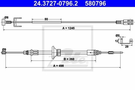 Трос ручника (передний) Renault Trafic II/Vivaro A 01- (L1=1245mm+L2=498mm) ATE 24372707962