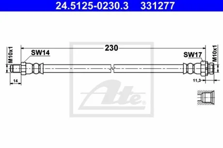 Шланг тормозной (задний) BMW 3 (E90/F30/F80)/X1 (E84) 04-19 (L=230mm) ATE 24.5125-0230.3