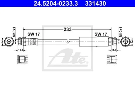 Шланг тормозной (задний) VW Golf V/VI/ Passat 1.4-2.0TSI/FSI/ 1.9TDI 05-15 (L=233mm) ATE 24520402333