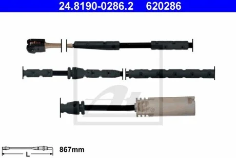 Датчик износа тормозных колодок (передних) BMW 3 (E90/E91/E92)/ X1 (E84) 05-15 (L=867mm) ATE 24819002862