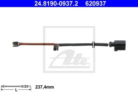 Датчик износа тормозных колодок (задних) Audi Q7/Porsche Cayenne 3.0-6.0TDI 03-15 (L=247.4mm) ATE 24.8190-0937.2