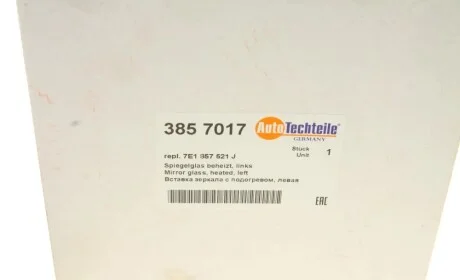 Стекло зеркала (с подогревом) VW T5 09- (L) (8570.17) AUTOTECHTEILE 385 7017