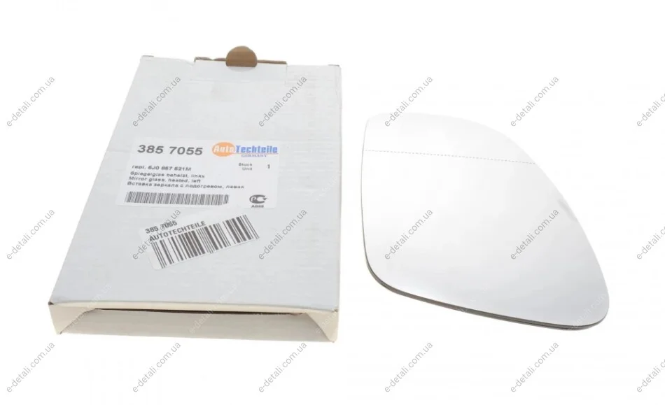 Стекло зеркала (с подогревом) Skoda Roomster/Fabia 06-15 (L) AUTOTECHTEILE 385 7055 (фото 1)