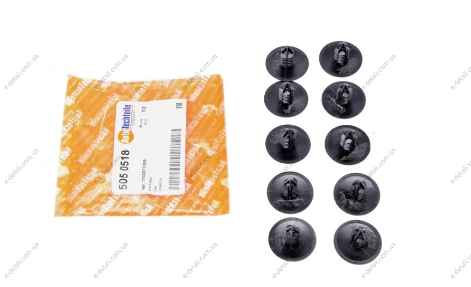 Клипса крепления подкрыльника Renault Trafic/Kangoo/Megane/Clio/Master 80- Dacia Logan/Sandero 04- AUTOTECHTEILE 505 0518 (фото 1)