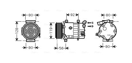 AVA CITROEN Компресор кондиціонера BERLINGO, C3 II, C4, PEUGEOT, DS AVA COOLING CNAK255
