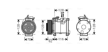 AVA CHRYSLER Компресор кондиціонера VOYAGER / GRAND VOYAGER IV 2.5 CRD 01-, VOYAGER IV 2.5 CRD 00- AVA COOLING CRAK109