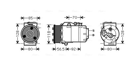 AVA FORD Компресор кондиціонера C-MAX 2.0 07-, FOCUS II 2.0 04-, KUGA I 2.0 TDCi 08-, VOLVO AVA COOLING FDAK394