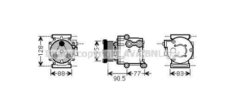 Компресор кондиціонера Ford Fiesta Fusion 1,25-1,6i, Fiesta 1,25-1,6i 08> AVA COOLING FDAK434 (фото 1)