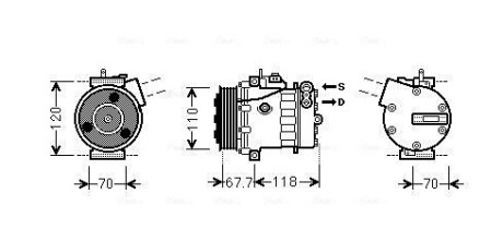 AVA FIAT Компресор кондиціонера DOBLO, FIORINO, PUNTO EVO, CITROEN, PEUGEOT AVA COOLING FTAK384