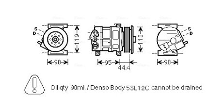 Компрессор кондиционера Fiat Doblo (10-)/Opel Combo (12-) AVA AVA COOLING FTAK394