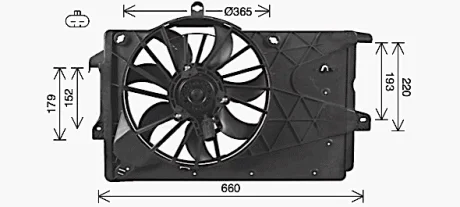 AVA OPEL Вентилятор радіатора (з дифузором) MERIVA A 1.4, 1.6, 1.8 03-, VAUXHALL AVA COOLING OL7527