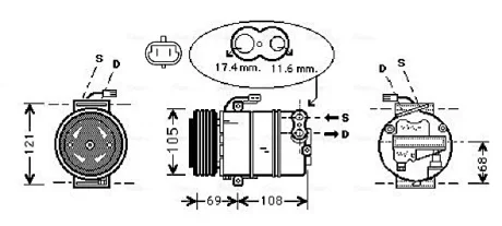Компресор кондиціонера Opel Astra G (98-), Meriva (03-), Zafira (99-) 1.4i, 1.6i, 1.8i, 2.0i  AVA AVA COOLING OLAK316