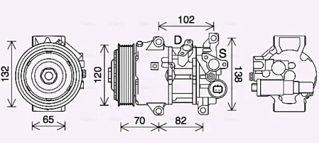 Компресор кондиціонера Toyota Corolla (13-), Avensis (08-), Auris (13-) 1.6, 1.8i, 2.0i AVA AVA COOLING TOAK745