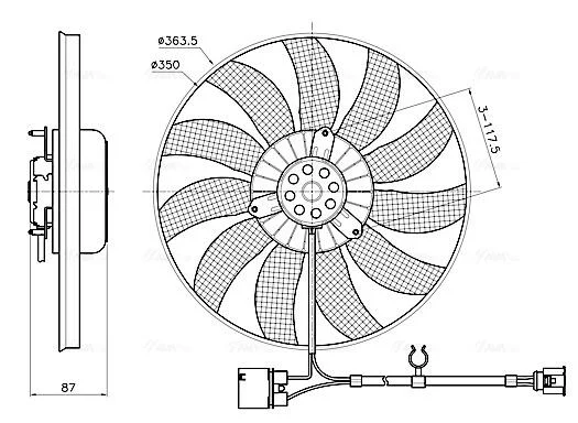 AVA AUDI Вентилятор радіатора (без дифузора) A3 03-, SKODA, VW AVA COOLING VN7442 (фото 1)