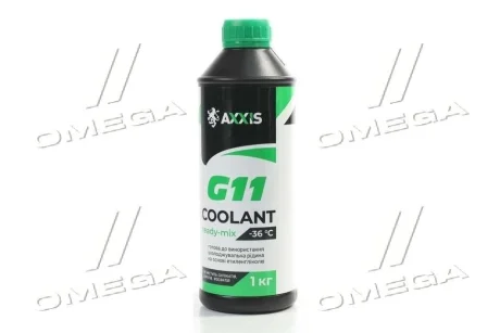 Антифриз GREEN G11 Сoolant Ready-Mix -36°C<AXXIS> (зелений) (Каністра 1кг) Axxis AX-P999-G11Gr RDM1