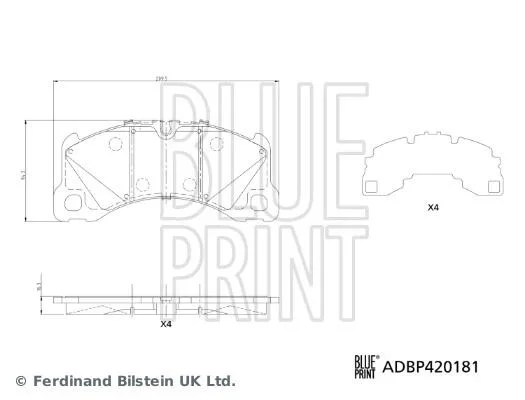 PORSCHE Комплект гальмівних колодок передні CAYENNE (9YA) 2.0 E-Hybrid AWD (9YAAM1) 18- BLUE PRINT ADBP420181 (фото 1)