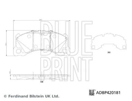 PORSCHE Комплект гальмівних колодок передні CAYENNE (9YA) 2.0 E-Hybrid AWD (9YAAM1) 18- BLUE PRINT ADBP420181