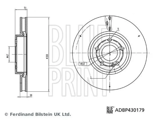 DB Гальмівний диск W177, V177, W247, H247, X247 BLUE PRINT ADBP430179 (фото 1)