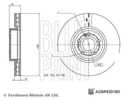 Диск гальмівний MERCEDES GLE (V167) 2.0D 10.18-03.23 BLUE PRINT ADBP430180