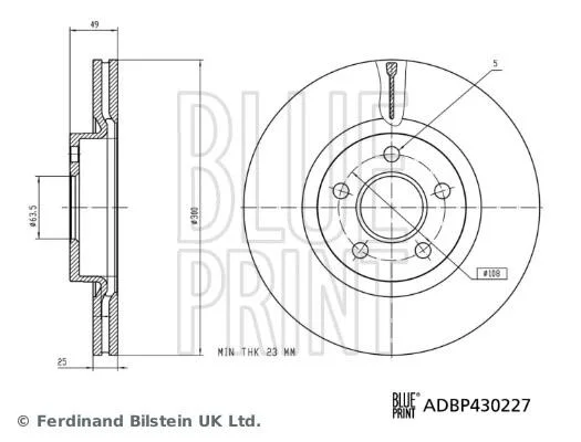 FORD Гальмівний диск передній TOURNEO CONNECT / GRAND TOURNEO CONNECT V408 Мінівен 1.5 TDCi 15-22 BLUE PRINT ADBP430227 (фото 1)