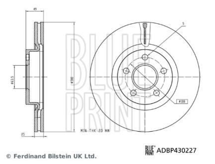 FORD Гальмівний диск передній TOURNEO CONNECT / GRAND TOURNEO CONNECT V408 Мінівен 1.5 TDCi 15-22 BLUE PRINT ADBP430227