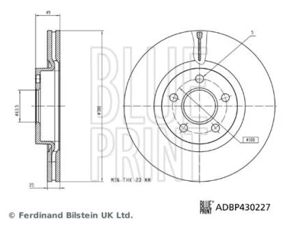 FORD Гальмівний диск передній TOURNEO CONNECT / GRAND TOURNEO CONNECT V408 Мінівен 1.5 TDCi 15-22 BLUE PRINT ADBP430227