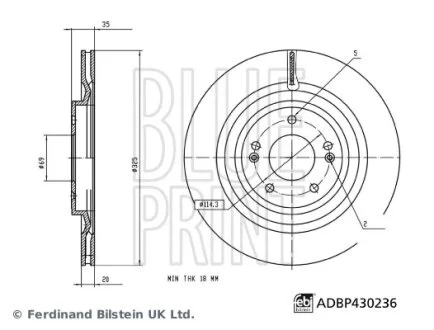 KIA Гальмівний диск задній SORENTO IV (MQ4, MQ4A) 2.2 CRDi 20- BLUE PRINT ADBP430236
