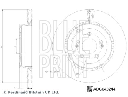 KIA Гальмівний диск задній STINGER (CK) 3.3 T-GDi 17- BLUE PRINT ADG043244